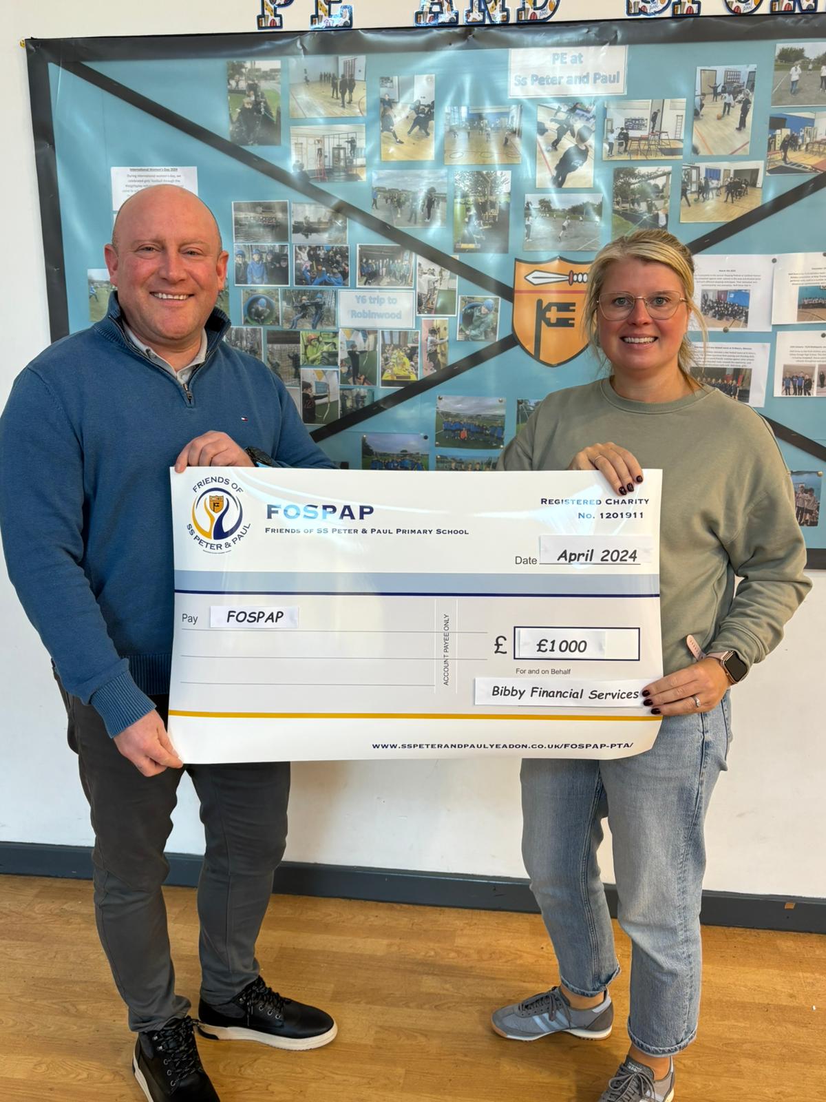 Match Funding Cheque D.Baxter and L.Adams